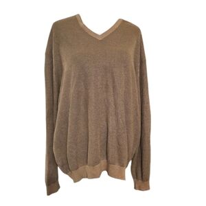 ST. CROIX Crystal Stitch Luxury High V-neck Pullover. Brown/tan. Size XL